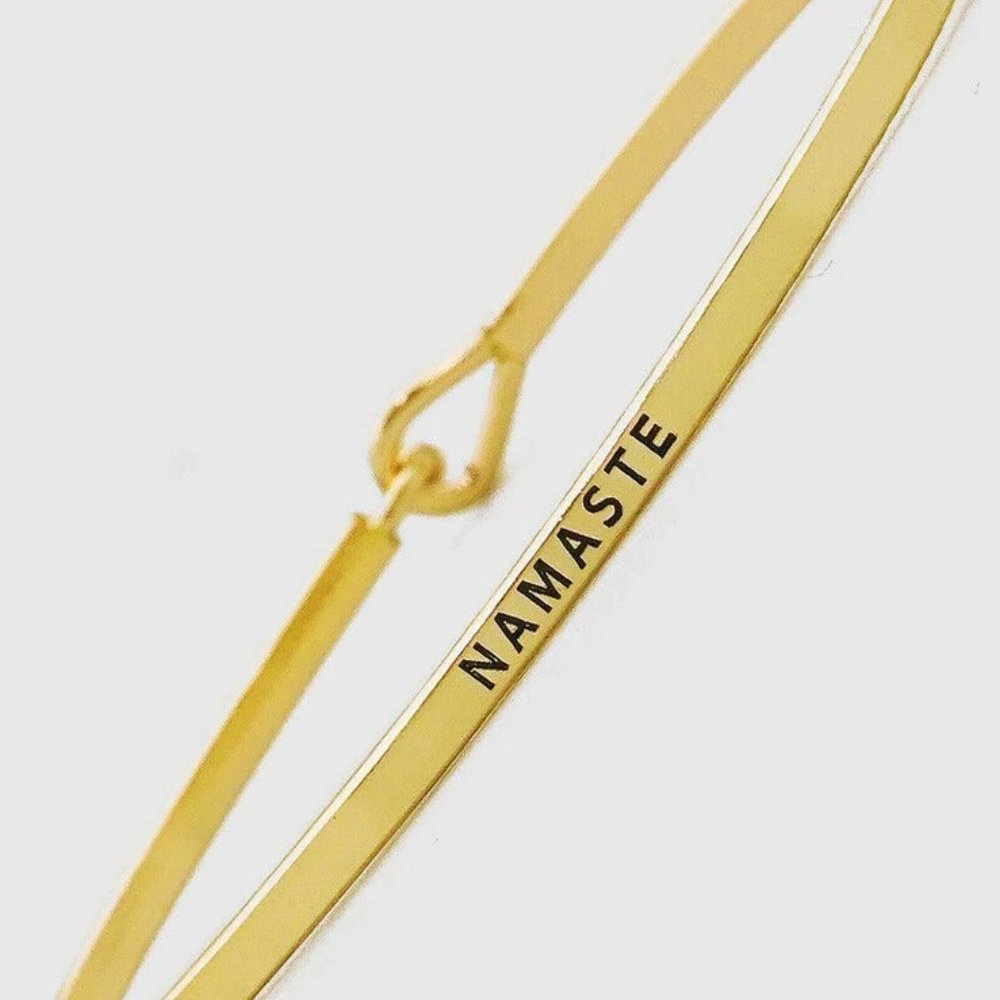 Message Bracelet Thin Hook Bangle NAMASTE Inspirational GOLD